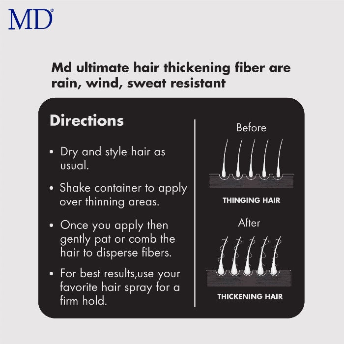 MD Ultimate Hair Thickening Fiber - Black - Dark Brown - Light Blonde - Blonde - 28g - MD